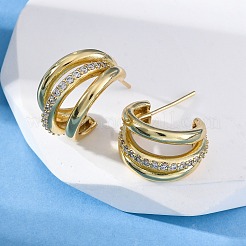 Серьги-гвоздики из латуни с тройной буквой С и микропаве из прозрачных кубических цирконий&nbsp;EJEW-R025-11G