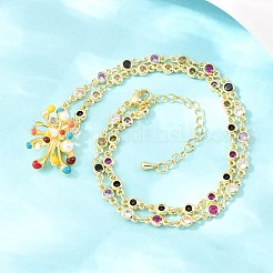 Подвеска-колье из латуни с разноцветными кубическими циркониями и эмалью в виде фейерверка для женщин.&nbsp;NJEW-F364-03G