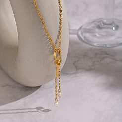 Минималистичные подвески-кисточки из нержавеющей стали с узлом из натурального пресноводного жемчуга в форме капли для женщин.&nbsp;DX0351-1