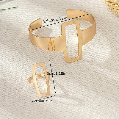 Комплекты браслетов-манжет и колец-манжет из сплава с ажурными прямоугольными вставками FS-WGBB0BE-02-1