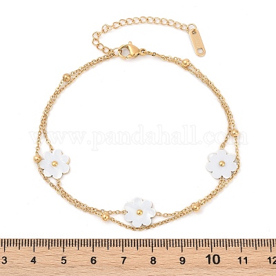 Браслеты на ногу из нержавеющей стали 304 с акриловыми цветочными подвесками&nbsp;LS-AJEW-Z044-01G-1