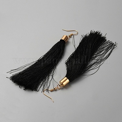 Серьги с кисточками из хлопка EJEW-WH0012-045-1