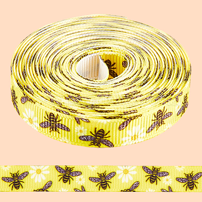 Полиэстеровые ленты с принтом пчел&nbsp;SRIB-WH20020-018C-1