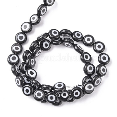 Ручной сглаза Lampwork плоские круглые пряди шарик&nbsp;LAMP-L058-8mm-10-1