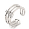 Clear Cubic Zirconia Triple Line Open Cuff Ring, Rack Plating Brass Jewelry for Women, Cadmium Free & Lead Free, Platinum, US Size 6 1/2(16.9mm)