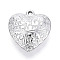 Textured Acrylic Pendants, Heart Charms, Silver, 37x34.5x13~13.5mm, Hole: 2.5mm