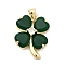 Brass Glass Pendants, Clover, with Cubic Zirconia, Long-Lasting Plated, Rack Plating, Lead Free & Cadmium Free, Real 18K Gold Plated
, Dark Green, 23x17x6.5mm, Hole: 4.5x3.5mm