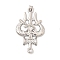 Brass Pendants, Trident, Long-Lasting Plated, Lead Free & Cadmium Free, Rack Plating, Platinum, 47x29x3mm, Hole: 3mm/3.5x4mm