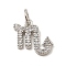 Brass Micro Pave Cubic Zirconia Charms, Constellation Charms, with Jump Ring, Cadmium Free & Lead Free, Scorpio, 12x12x1.5mm, Hole: 3.5mm