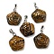 Natural Tiger Eye Carved Pendants, Flower Charms with Rack Plating Platinum Plated Brass Pinch Bails, 30x22.5x7.5mm, Hole: 4.5x4mm