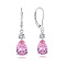 Brass Cubic Zirconia Dangle Earrings, Teardrop, Platinum, Pearl Pink, 33x8mm