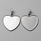 304 Stainless Steel Pendant Cabochon Settings, with 201 Stainless Steel Snap on Bails, Stainless Steel Color, Heart, Tray: 23x25mm, 28.5x26x1mm, Hole: 7x3.5mm