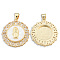 Brass Micro Pave Clear Cubic Zirconia Pendants, with Enamel and Shell, Real 18K Gold Plated, Nickel Free, Flat Round with Virgin Mary, White, 23.5x21x4mm, Hole: 3x4mm