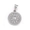 Non-Tarnish 304 Stainless Steel Pendants, Flat Round with Heart, Stainless Steel Color, 28.5x25x2.5mm, Hole: 11x5mm