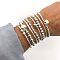 8Pcs CCB Round Beaded Stretch Bracelets, Heart, Platinum, 190~205mm