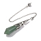 Natural Green Aventurine Pointed Dowsing Pendulum Big Pendants, Lead Free & Cadmium Free, with Platinum Tone Brass Findings, Hexagonal Cone, 265mm, Hole: 2mm