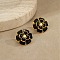 304 Stainless Steel Flower Stud Earrings, with Enamel & ABS Imitation Pearl, Cadmium Free & Nickel Free & Lead Free, Ion Plating(IP), Real 18K Gold Plated, 26mm