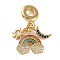 Brass Micro Pave Cubic Zirconia Sun Moon Rainbow European Dangle Charms, Large Hole Pendants with Enamel, Colorful, Real 18K Gold Plated, 29.5mm, Hole: 4.7mm