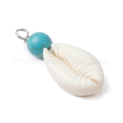 Подвески из натуральной ракушки каури и круглой окрашенной синтетической бирюзы&nbsp;PALLOY-JF03809-02