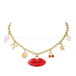 Женские ожерелья-нагрудники из нержавеющей стали 304 с пластиковыми элементами&nbsp;NJEW-K300-05G