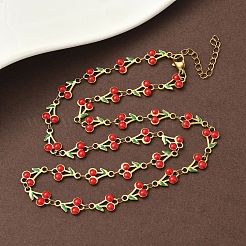 304 нержавеющая сталь эмалированная красная вишня звенья цепи ожерелья для женщин&nbsp;NJEW-K249-23P