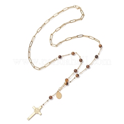 Круглые четки из натурального тигрового глаза&nbsp;NJEW-JN05574-02