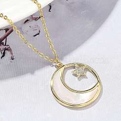 Женские подвески в виде луны со звездой из латуни с микропаве из прозрачных кубических цирконий&nbsp;NJEW-S449-02G