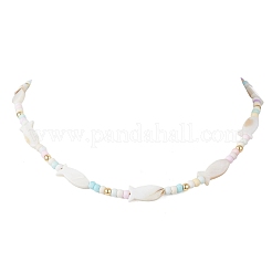 Летние пляжные ожерелья из натуральных белых ракушек и стеклянного бисера.&nbsp;NJEW-JN05855-02