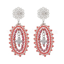 3 пара серег-гвоздиков из овального плетеного стеклянного бисера&nbsp;EJEW-MZ00595