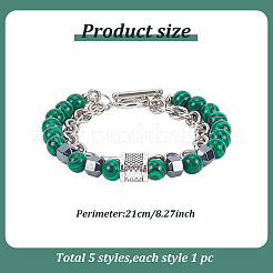 5шт. набор из двухслойных браслетов из двухцветного синтетического малахита и гематита с бусинами из нескольких нитей&nbsp;BJEW-AN0001-42