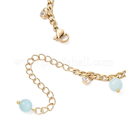 Женские браслеты на ногу с круглой кисточкой из нержавеющей стали 304 с витой цепочкой и кошачьим глазом&nbsp;AJEW-AN00698-02