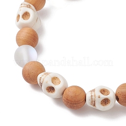 Браслеты из натуральных круглых бусин из дерева для женщин&nbsp;BJEW-JB12588