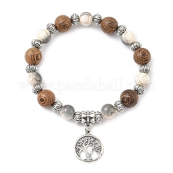 Плоские круглые браслеты с подвесками в виде дерева жизни из сплава&nbsp;BJEW-JB12358-01