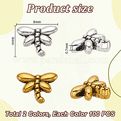 200 шт. 2-х цветные бусины из сплава в тибетском стиле в виде стрекозы&nbsp;TIBEB-PH0005-17