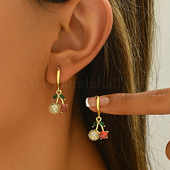 Серьги-кольца с вишней из латуни и кубическим цирконием&nbsp;HQ2807