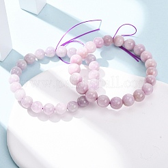 Натуральные круглые бусины кунцита эластичные браслеты для женщин и мужчин&nbsp;BJEW-A149-01