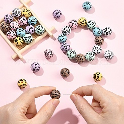 35 шт. двухцветные непрозрачные акриловые бусины с принтом&nbsp;OACR-YW0004-51