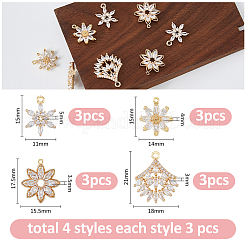 12 шт. 4 стиля латунные подвески с микропаве и кубическим цирконием&nbsp;KK-FH0007-51