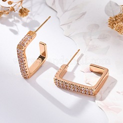 Прямоугольные серьги-гвоздики из латуни с микропаве из прозрачных кубических цирконий&nbsp;EJEW-K300-30G