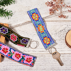 Брелок из полиэстеровой жаккардовой ленты с цветочной вышивкой&nbsp;KEYC-TAC00045