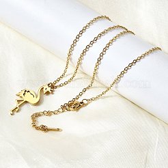 304 нержавеющая сталь кулон в форме фламинго ожерелья с цепочкой для женщин и мужчин&nbsp;NJEW-Q032-02B-G