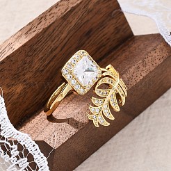 Латунные кольца-манжеты с микропаве и прозрачным цирконием для женщин&nbsp;LS-RJEW-C118-07G