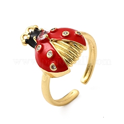 Латунные эмалевые микропаве прозрачные кубические цирконии открытые манжеты кольца для женщин&nbsp;RJEW-I111-05G-03