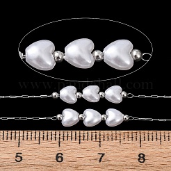 Цепи из круглой бусины из нержавеющей стали 304 и бисера в форме сердца из АБС-пластика&nbsp;CHS-G048-07P