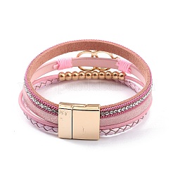 Плетеный многорядный браслет из искусственной кожи&nbsp;LS-BJEW-I299-02C-KCG