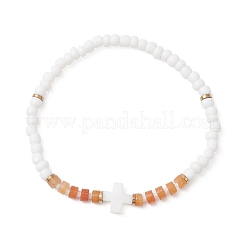 Эластичные браслеты из натуральных драгоценных камней и стеклянного бисера&nbsp;BJEW-JB13306