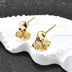 Серьги-гвоздики в форме осьминога из латуни с микропаве из кубического циркония&nbsp;LS-EJEW-H157-02G