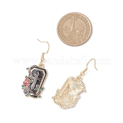 Серьги-подвески из эмалевого сплава в форме прямоугольника с крестом&nbsp;EJEW-JE06529