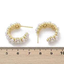 Серьги-гвоздики из искусственного жемчуга с цветком из латуни и АБС-пластика&nbsp;EJEW-M082-05G