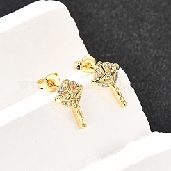 Серьги-гвоздики из латуни с микропаве и прозрачным кубическим цирконием&nbsp;EJEW-A135-17G